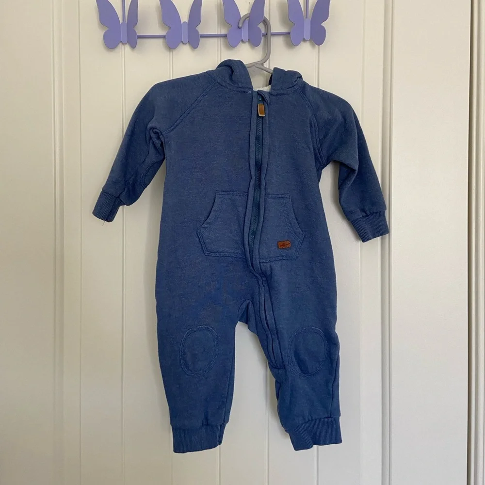 NWOT 7 For All Mankind baby boy’s blue fur lined hooded zip one piece jumper 6-9